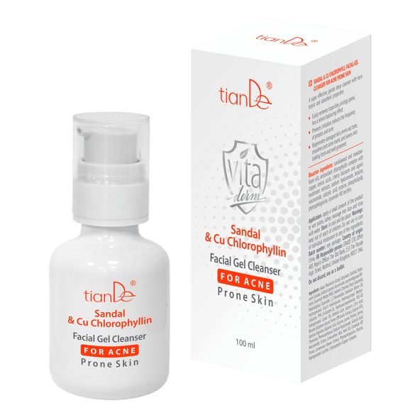 Čisticí gel na obličej pro pleť se sklonem k akné Santal a Cu-chlorofy